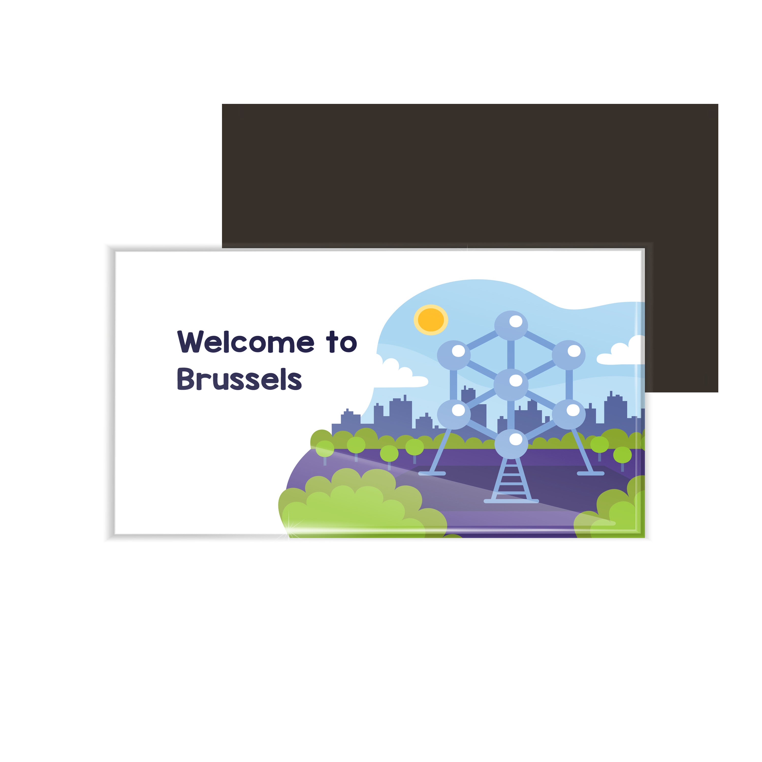 dhcrafts Fridge Magnet Rectangle Acrylic Glass (8.6 x 5.4 cm) Multicolor Travel Brussels Design Pack of 1